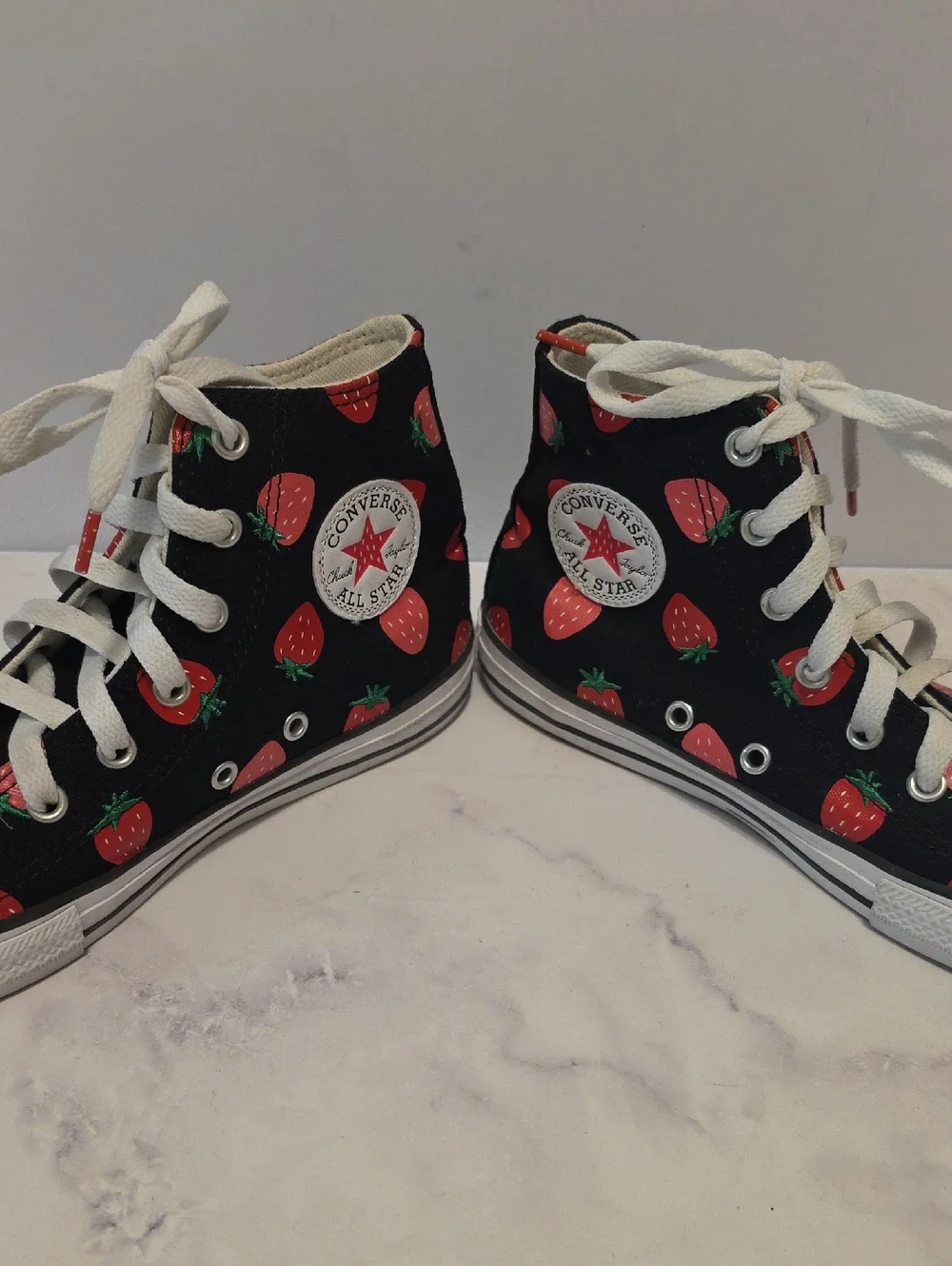 Converse High Top Sneakers - Black with Strawberry Print